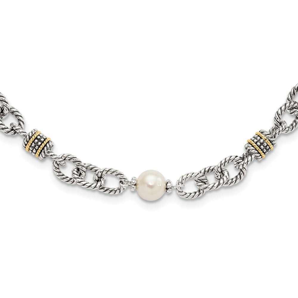 Sterling Silver Antiqued w/14k FW Cultured Pearl Necklace