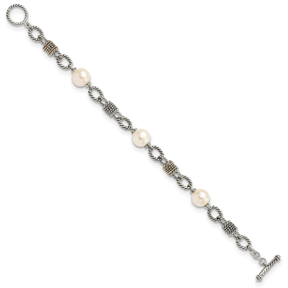 Sterling Silver Antiqued w/14k FW Cultured Pearl Bracelet