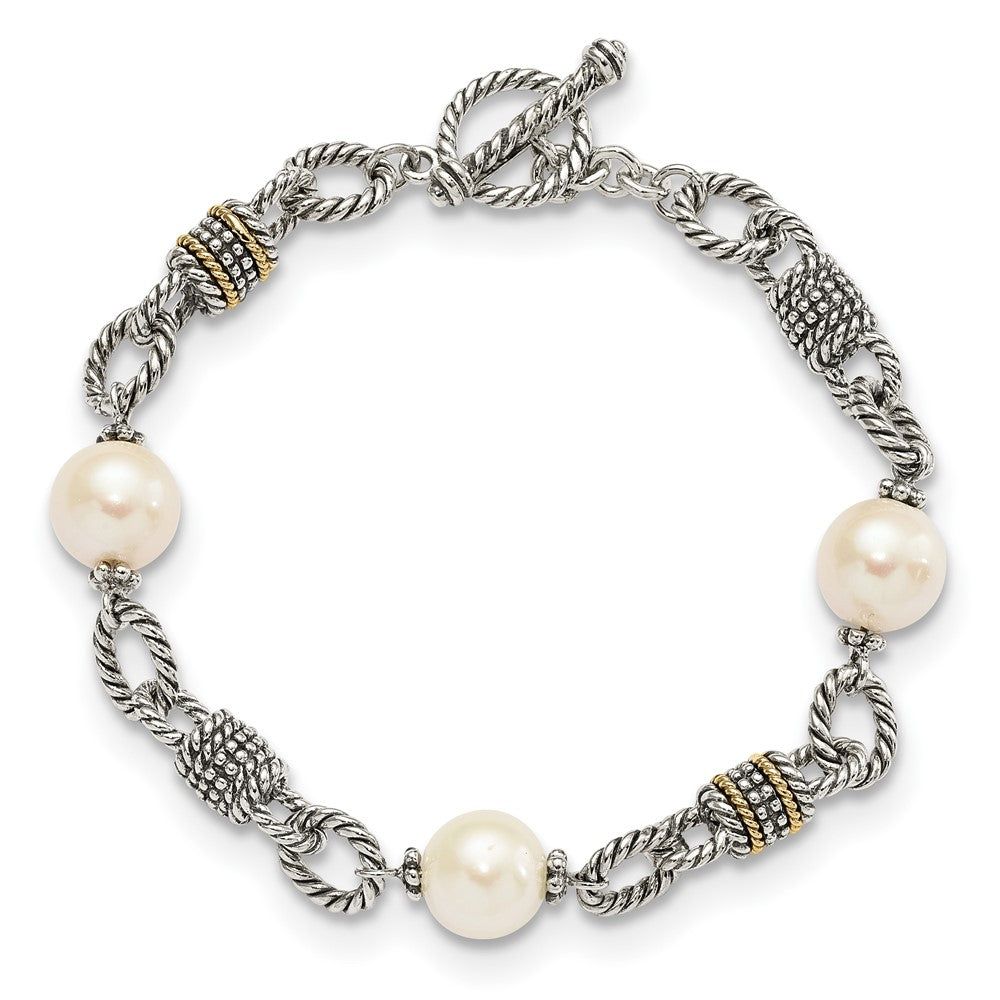 Sterling Silver Antiqued w/14k FW Cultured Pearl Bracelet