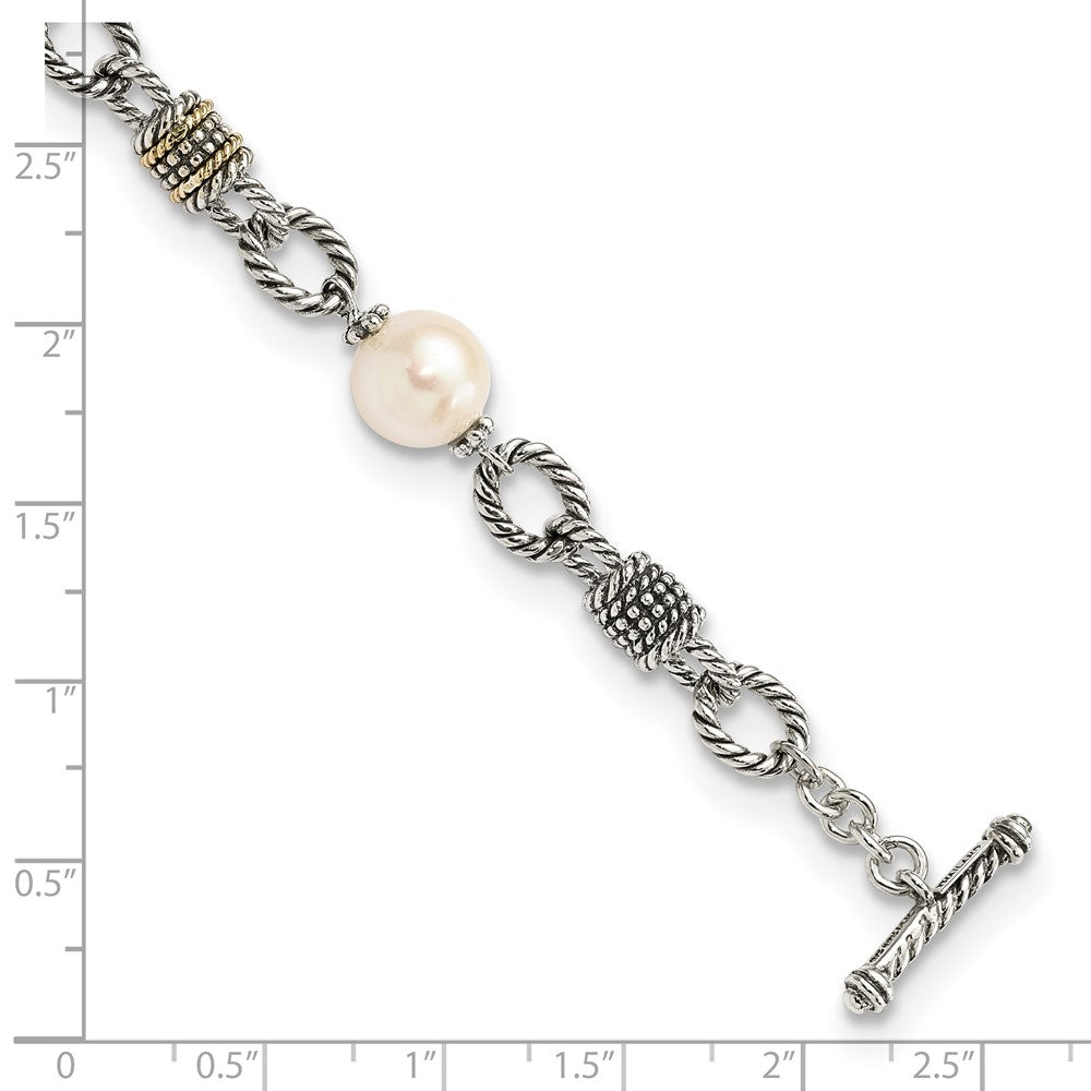 Sterling Silver Antiqued w/14k FW Cultured Pearl Bracelet
