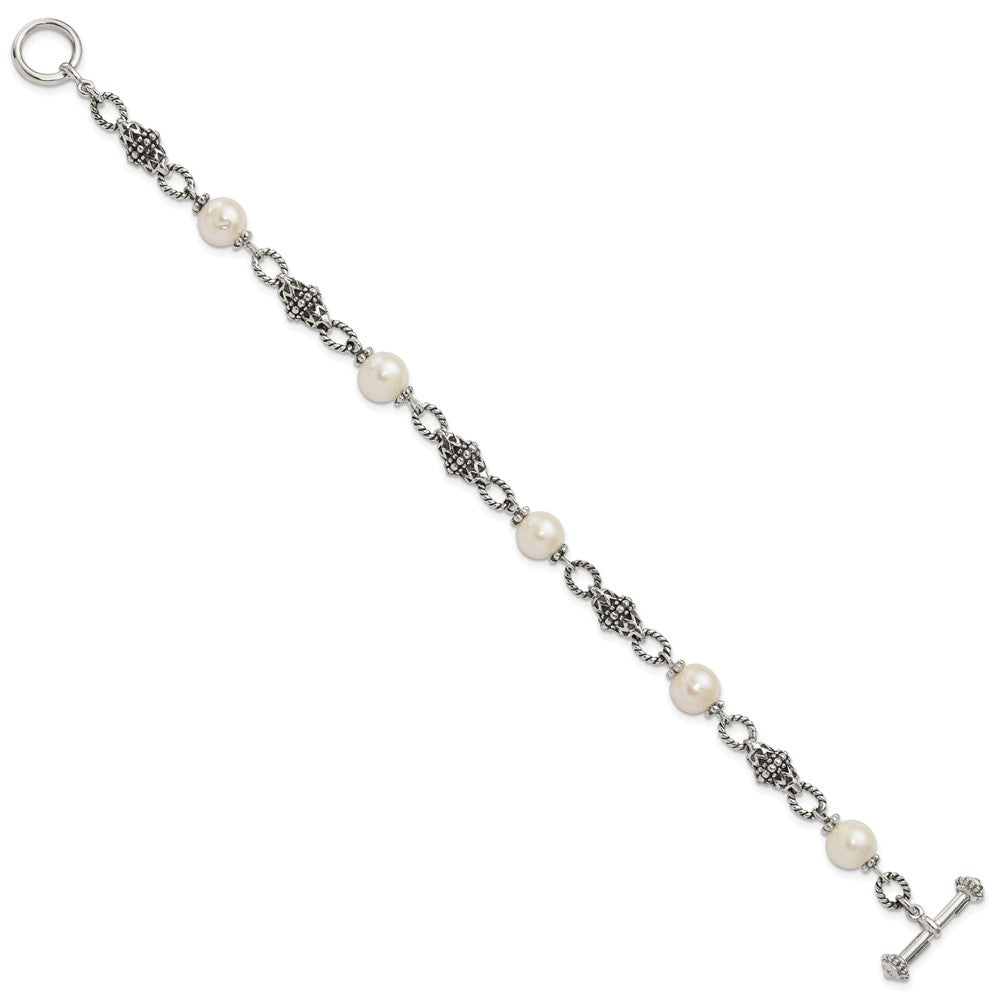 Sterling Silver Antiqued FW Cultured Pearl Bracelet