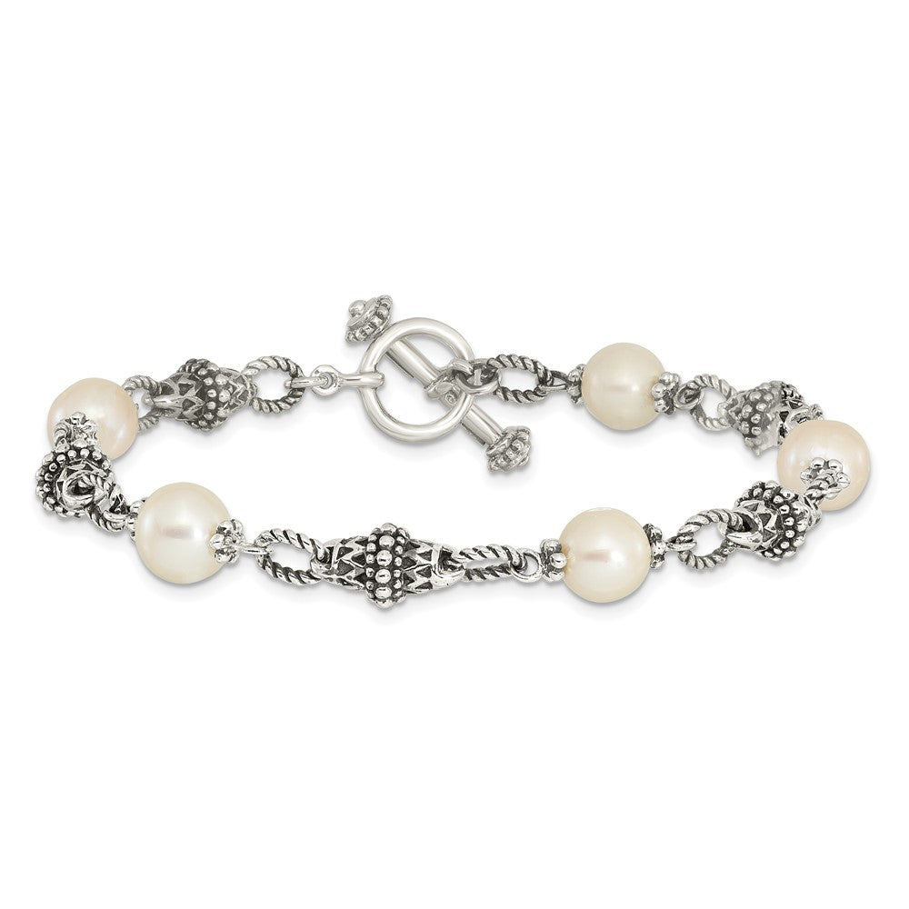 Sterling Silver Antiqued FW Cultured Pearl Bracelet