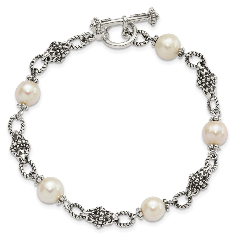 Sterling Silver Antiqued FW Cultured Pearl Bracelet