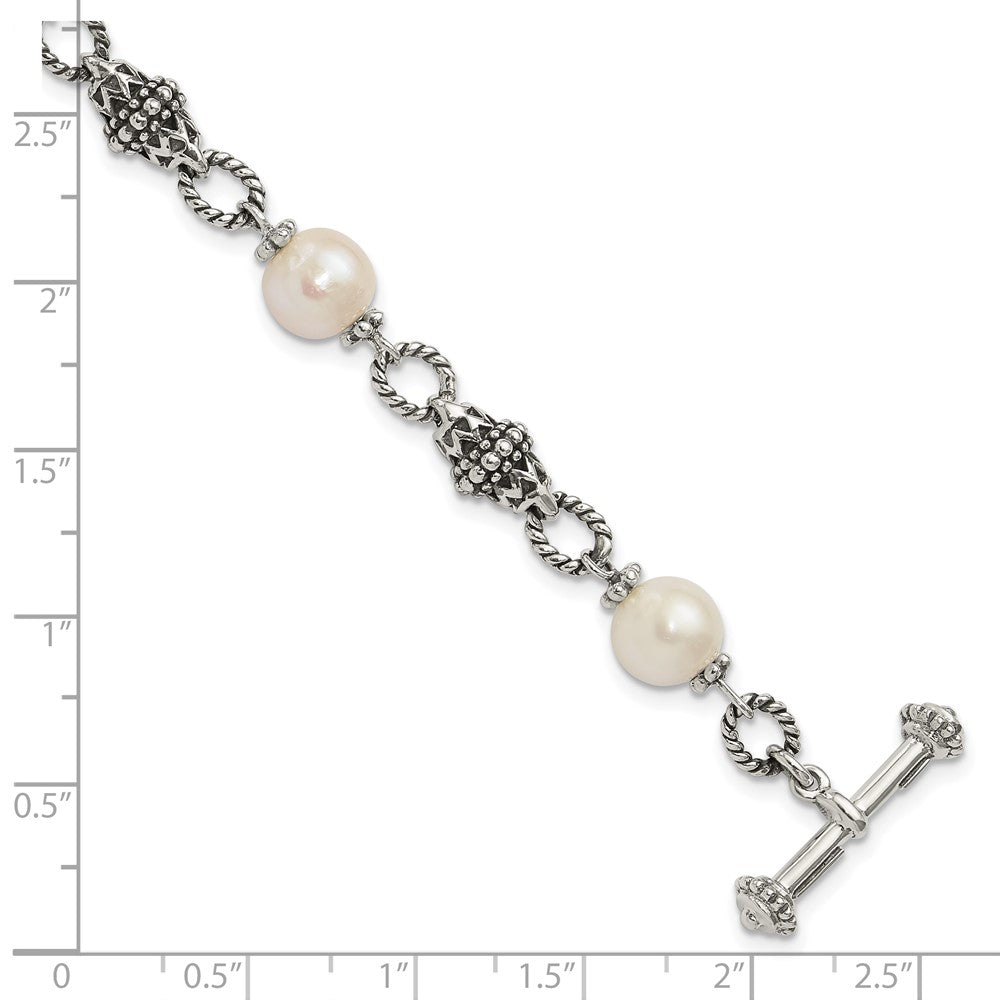 Sterling Silver Antiqued FW Cultured Pearl Bracelet