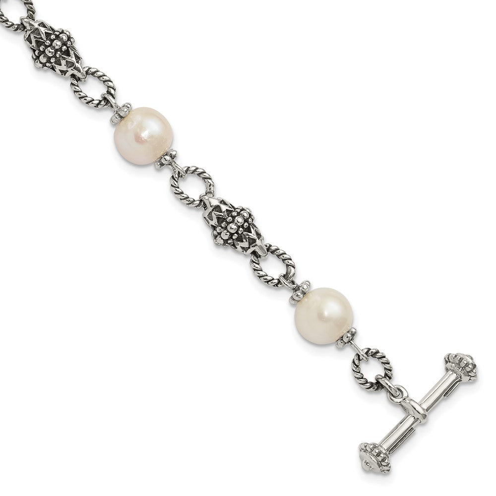 Sterling Silver Antiqued FW Cultured Pearl Bracelet