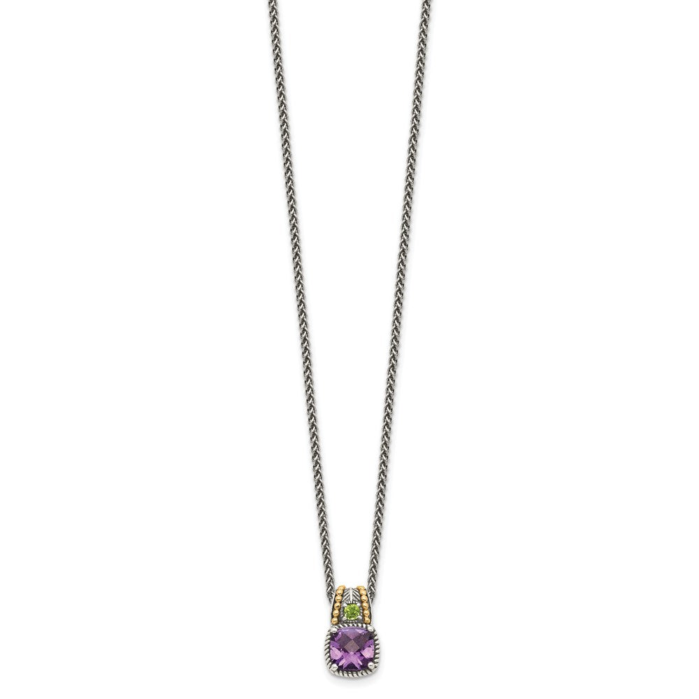 Sterling Silver Antiqued w/14k Amethyst & Peridot Necklace