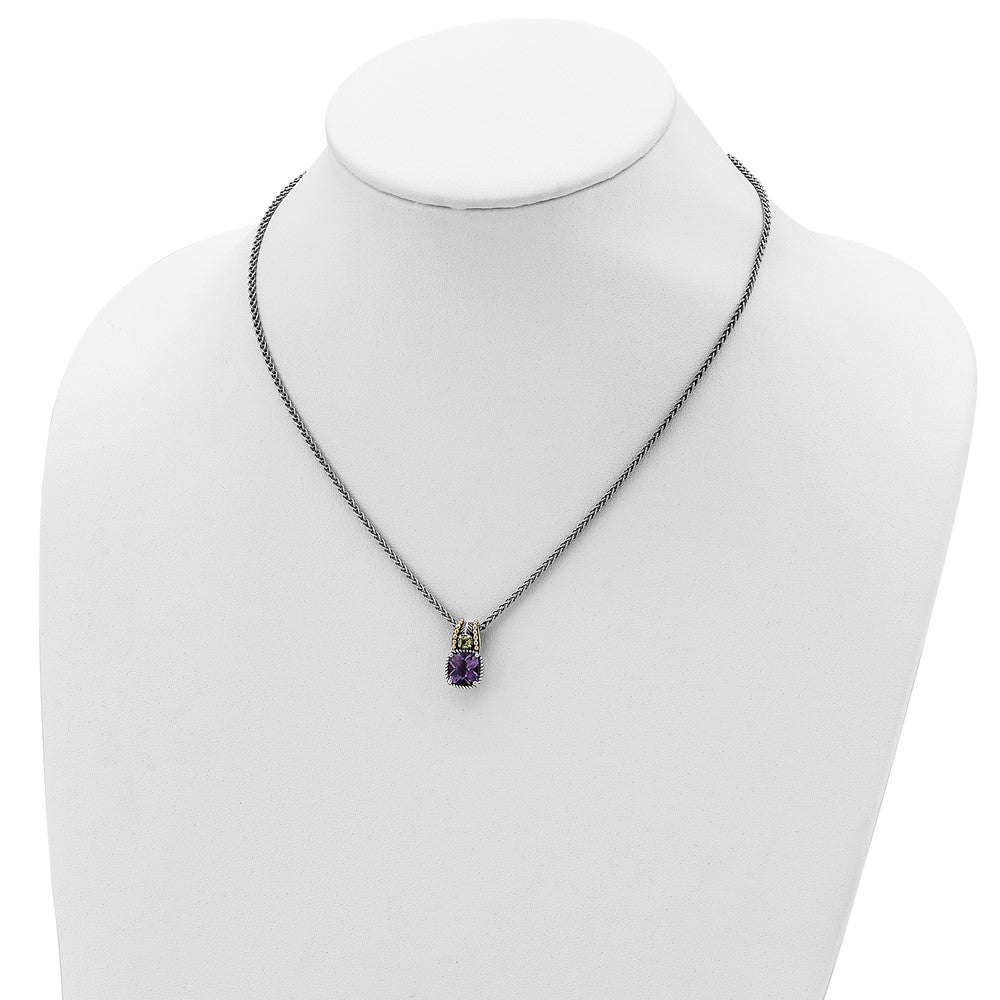 Sterling Silver Antiqued w/14k Amethyst & Peridot Necklace