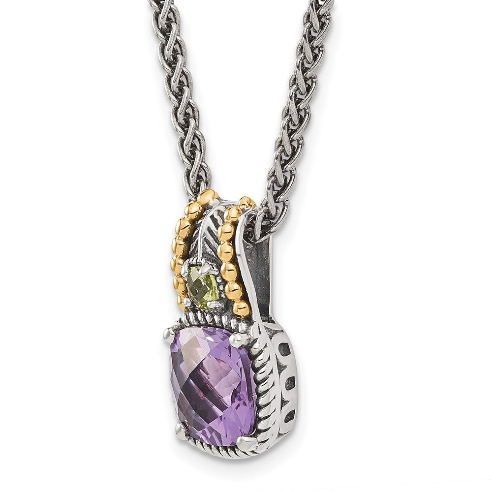 Sterling Silver Antiqued w/14k Amethyst & Peridot Necklace