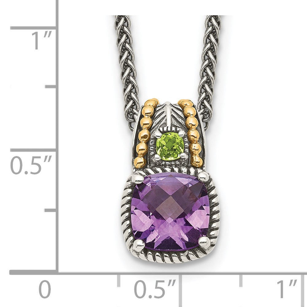 Sterling Silver Antiqued w/14k Amethyst & Peridot Necklace