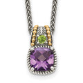 Sterling Silver Antiqued w/14k Amethyst & Peridot Necklace
