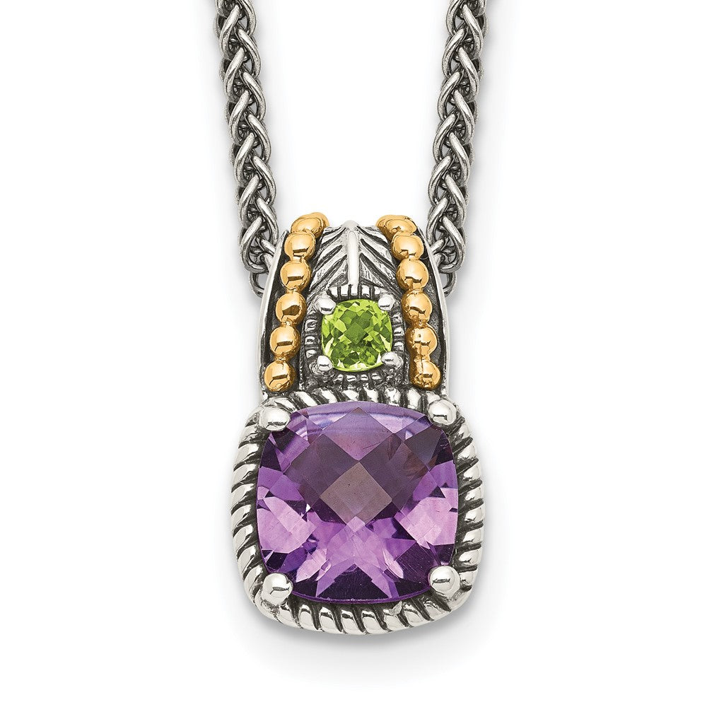 Sterling Silver Antiqued w/14k Amethyst & Peridot Necklace