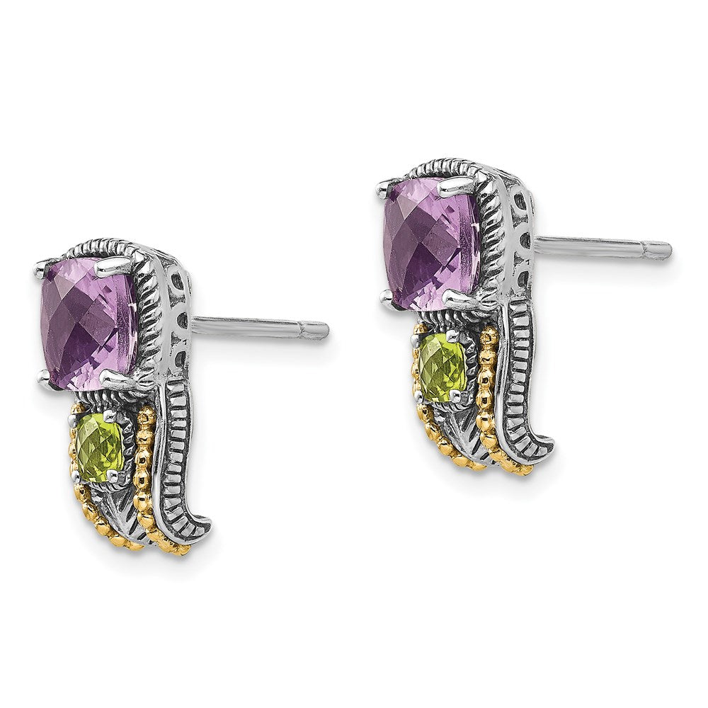 Sterling Silver Antiqued w/14k Amethyst & Peridot Earrings