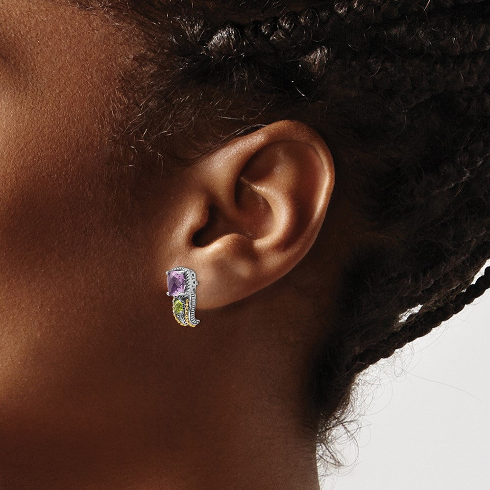 Sterling Silver Antiqued w/14k Amethyst & Peridot Earrings