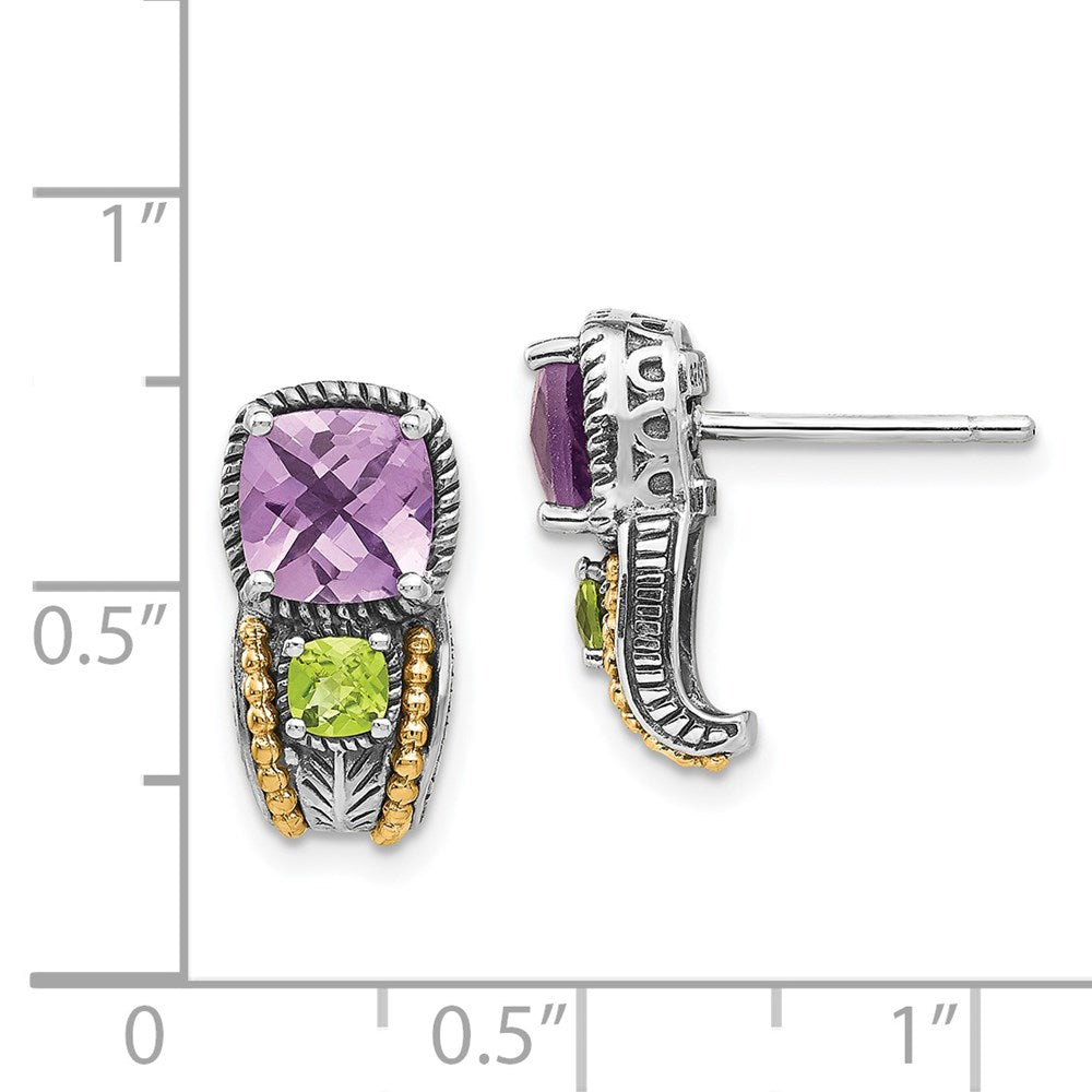 Sterling Silver Antiqued w/14k Amethyst & Peridot Earrings