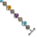 Sterling Silver Antiqued 8.25 inch w/14k Multi Gemstone Bracelet