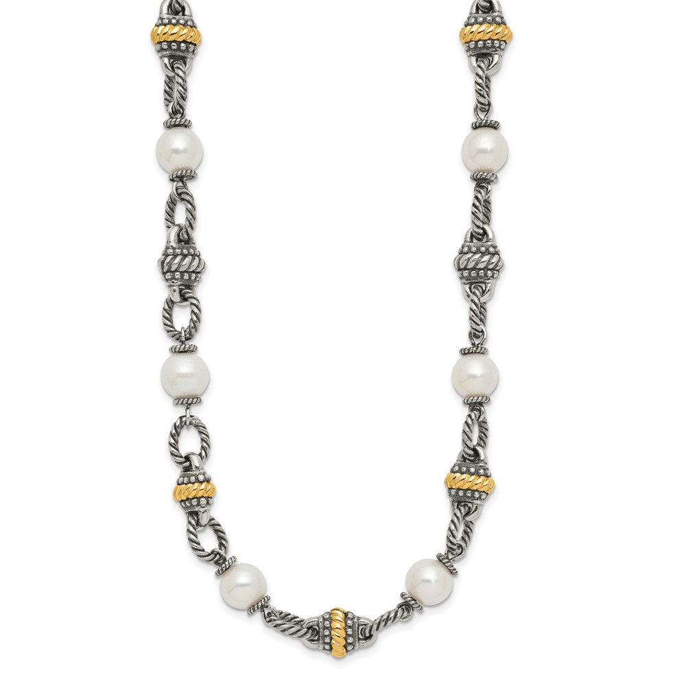 Sterling Silver Antiqued w/14k 8mm FW Cultured Pearl Necklace