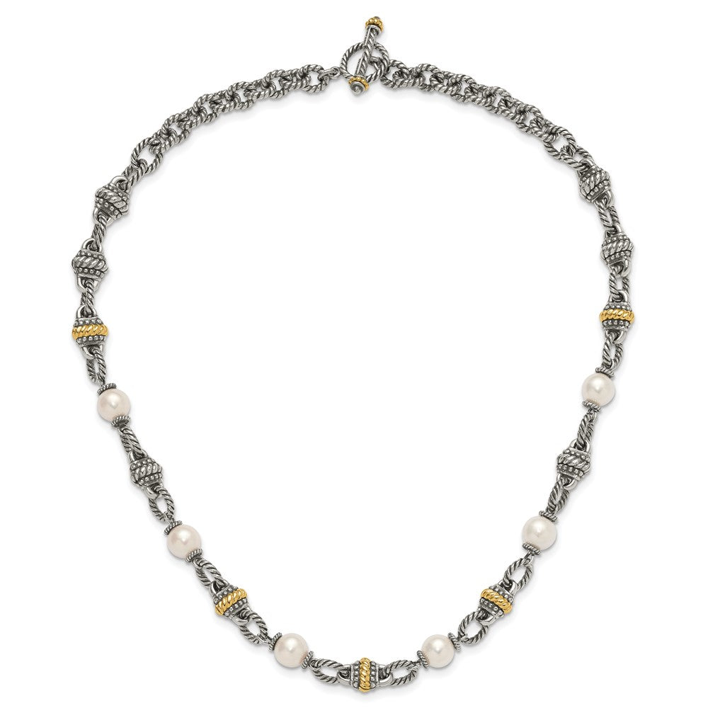 Sterling Silver Antiqued w/14k 8mm FW Cultured Pearl Necklace