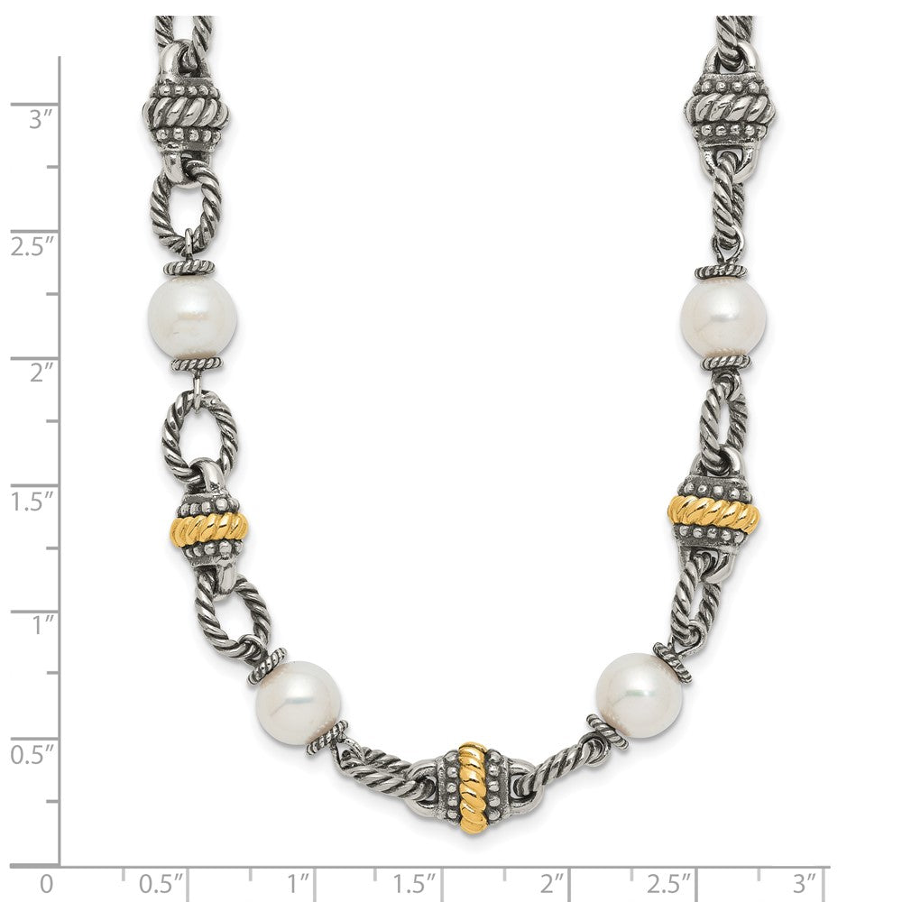 Sterling Silver Antiqued w/14k 8mm FW Cultured Pearl Necklace