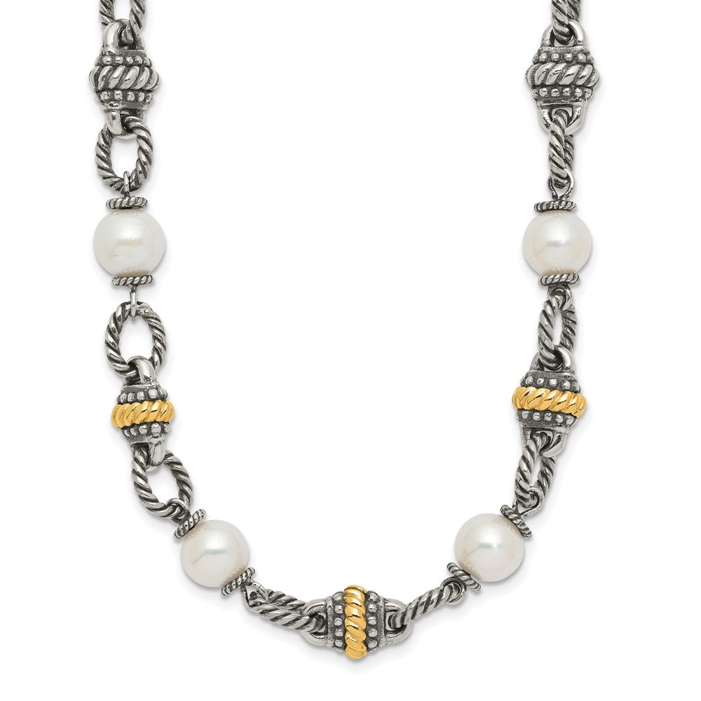 Sterling Silver Antiqued w/14k 8mm FW Cultured Pearl Necklace