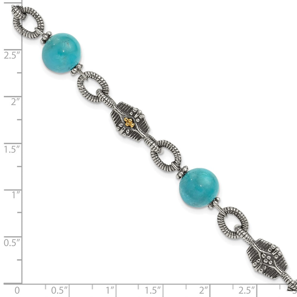 Sterling Silver Antiqued w/14k Reconstructed Turquoise Bracelet