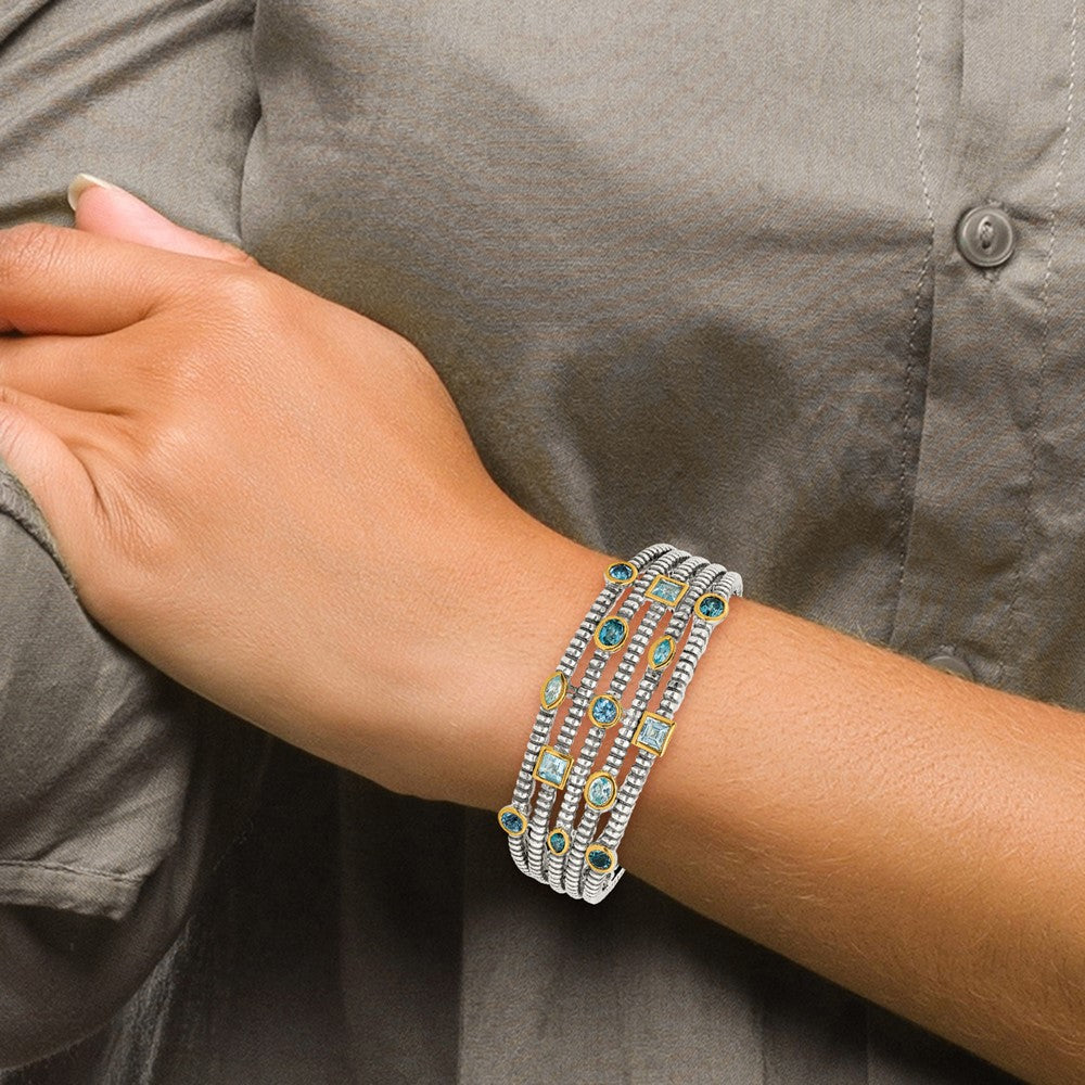 Sterling Silver/Gold-tone Sky/Swiss/London Blue Topaz Cuff Bracelet