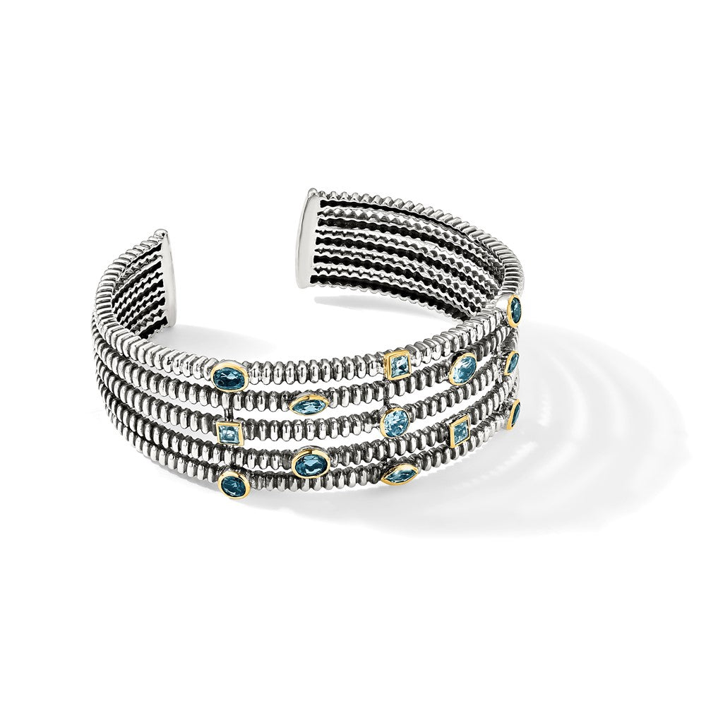 Sterling Silver/Gold-tone Sky/Swiss/London Blue Topaz Cuff Bracelet