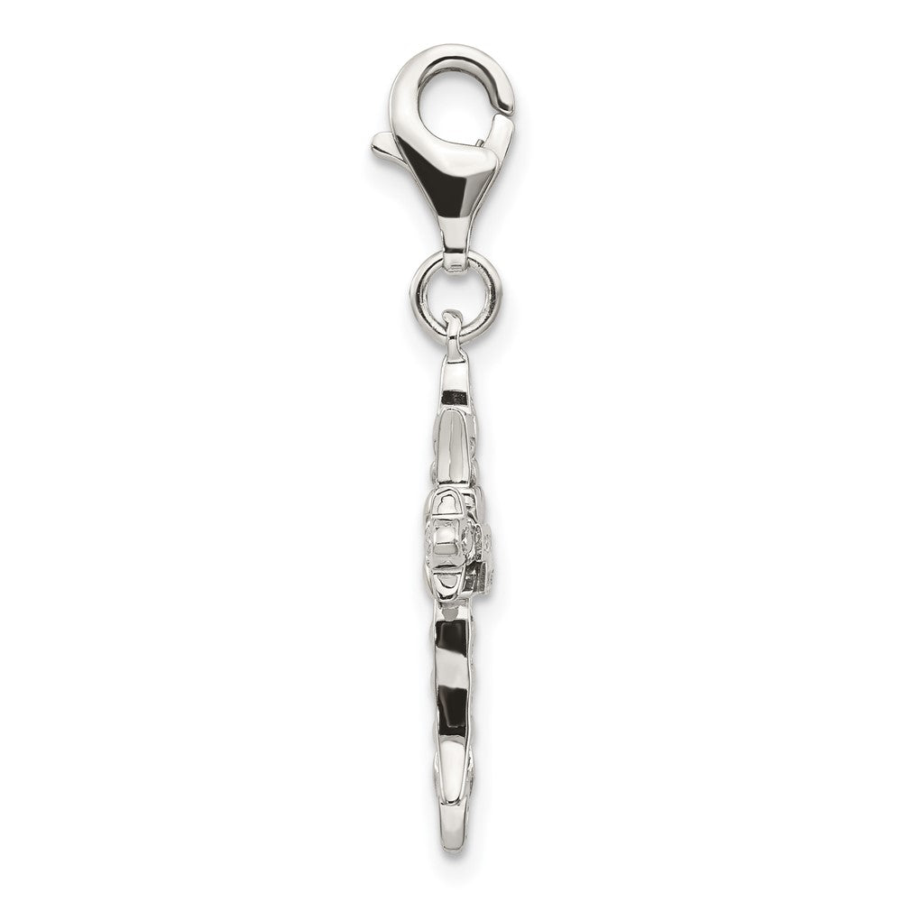 Sterling Silver w/14k 3-D Antiqued Cross w/Lobster Clasp Charm