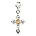 Sterling Silver w/14k 3-D Antiqued Cross w/Lobster Clasp Charm