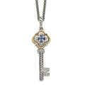 Sterling Silver Antiqued w/14k Sapphire & Diamond Key Necklace
