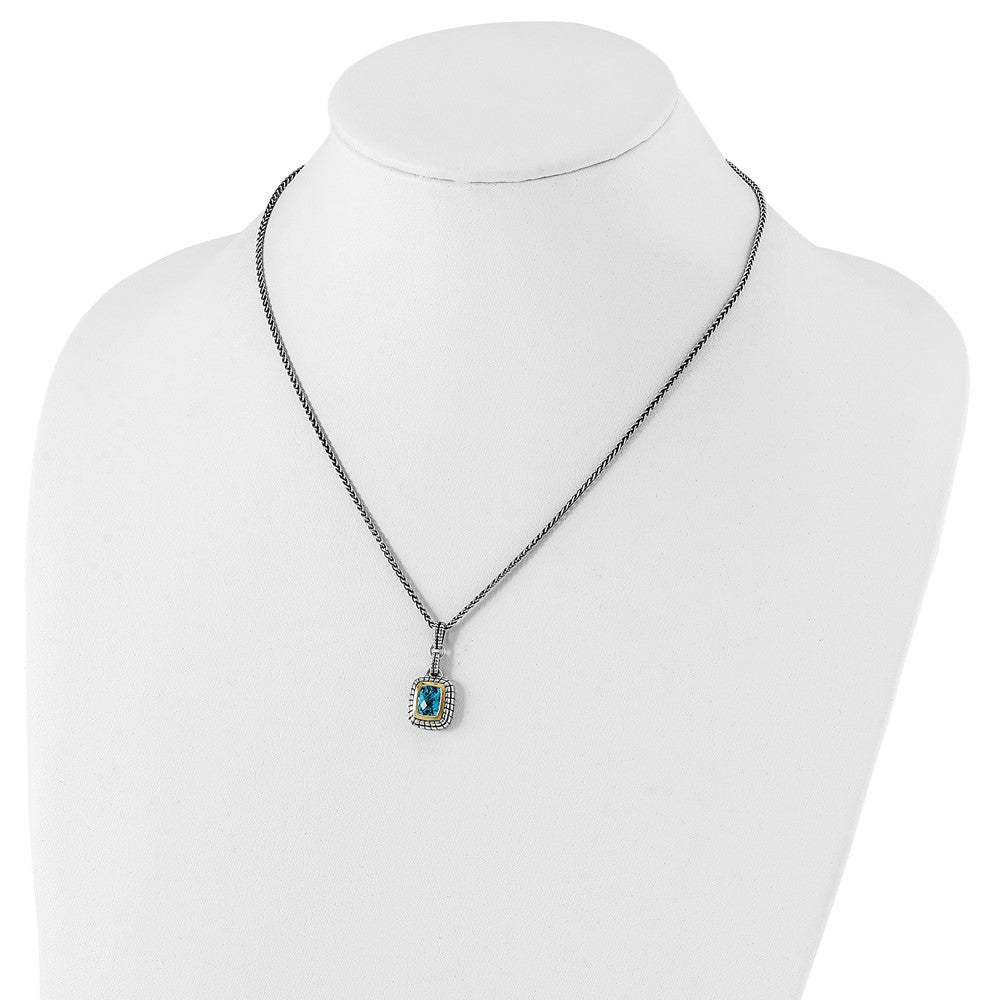 Sterling Silver Antiqued w/14k Swiss Blue Topaz Necklace