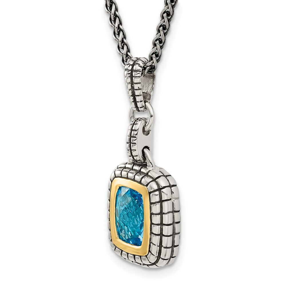 Sterling Silver Antiqued w/14k Swiss Blue Topaz Necklace
