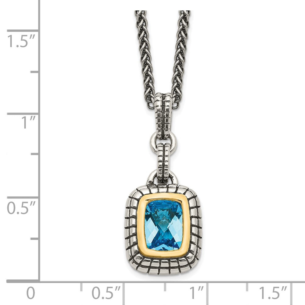 Sterling Silver Antiqued w/14k Swiss Blue Topaz Necklace