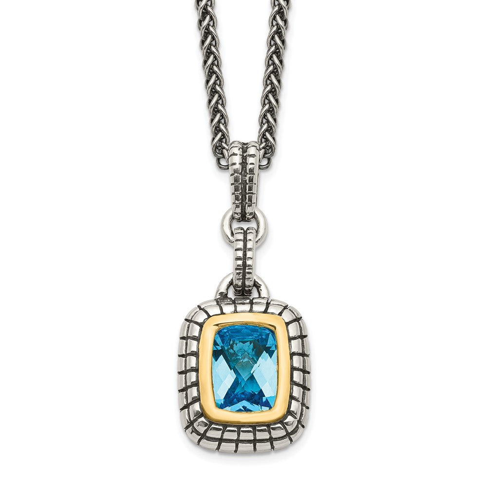 Sterling Silver Antiqued w/14k Swiss Blue Topaz Necklace
