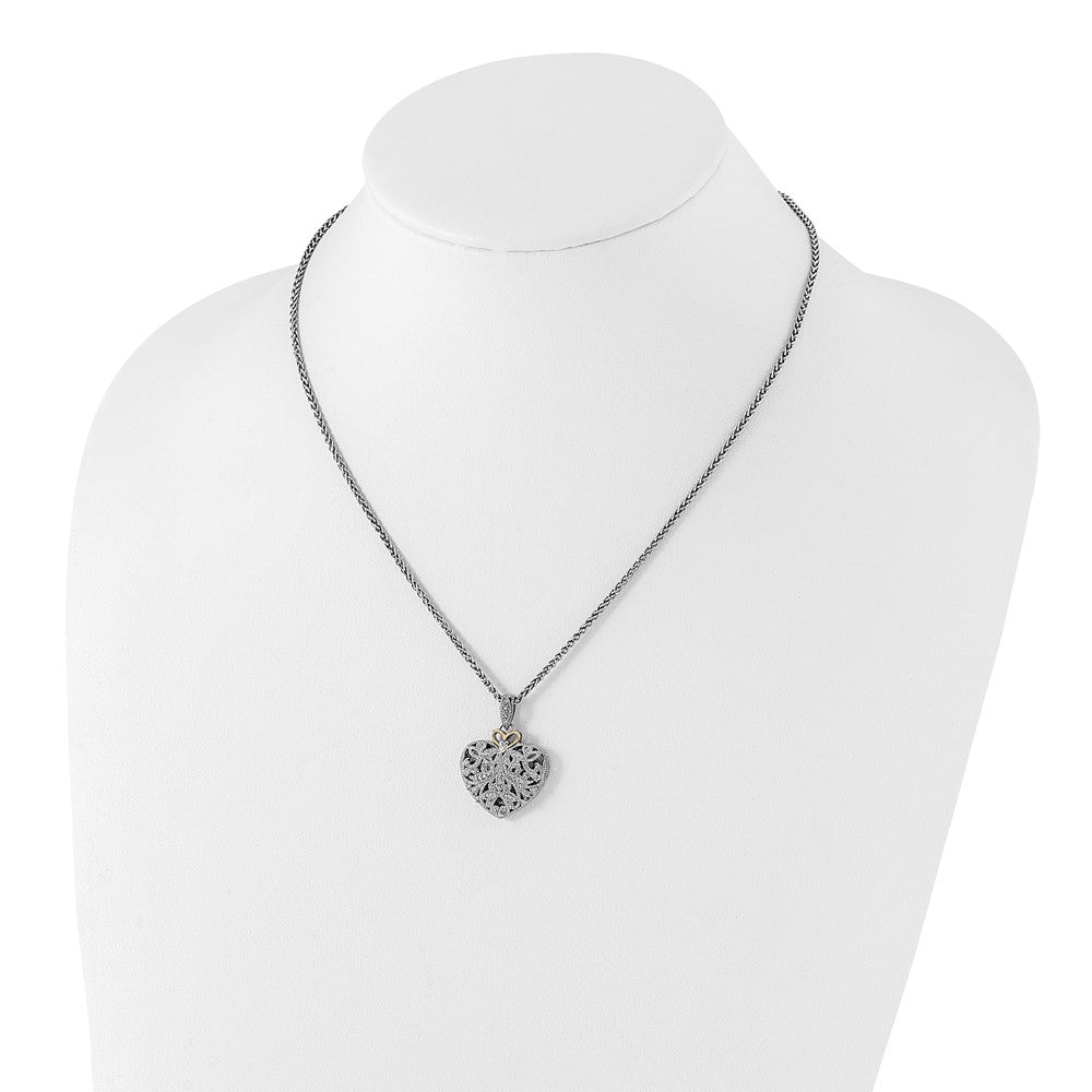 Sterling Silver Antiqued w/14k Diamond Vintage Necklace