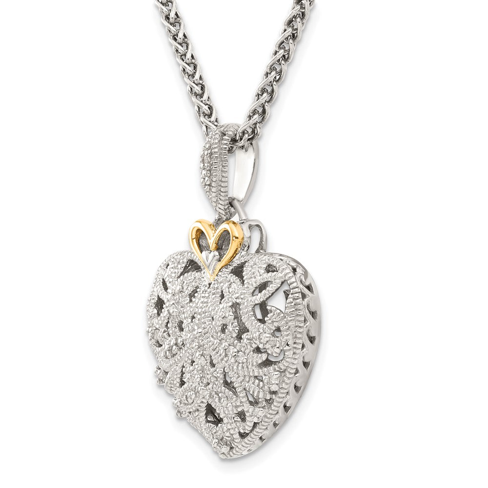 Sterling Silver Antiqued w/14k Diamond Vintage Necklace