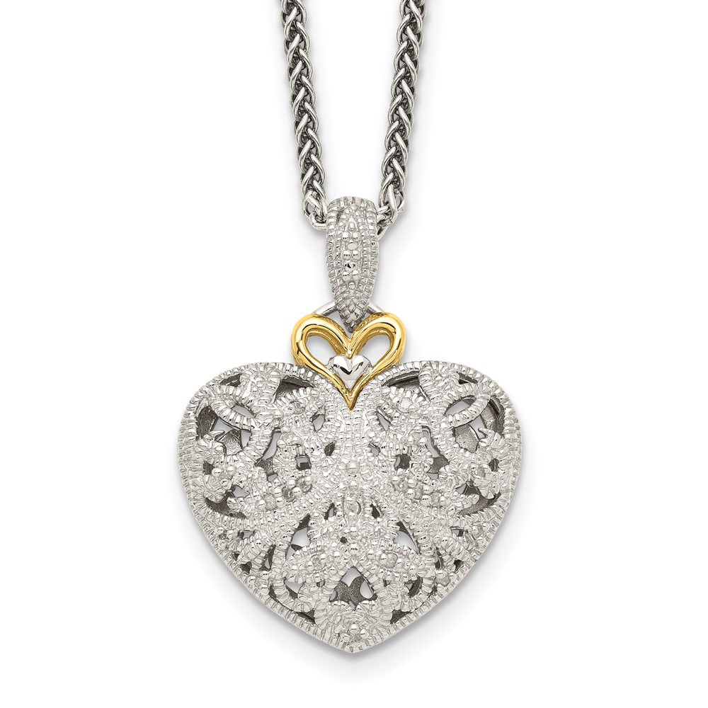 Sterling Silver Antiqued w/14k Diamond Vintage Necklace