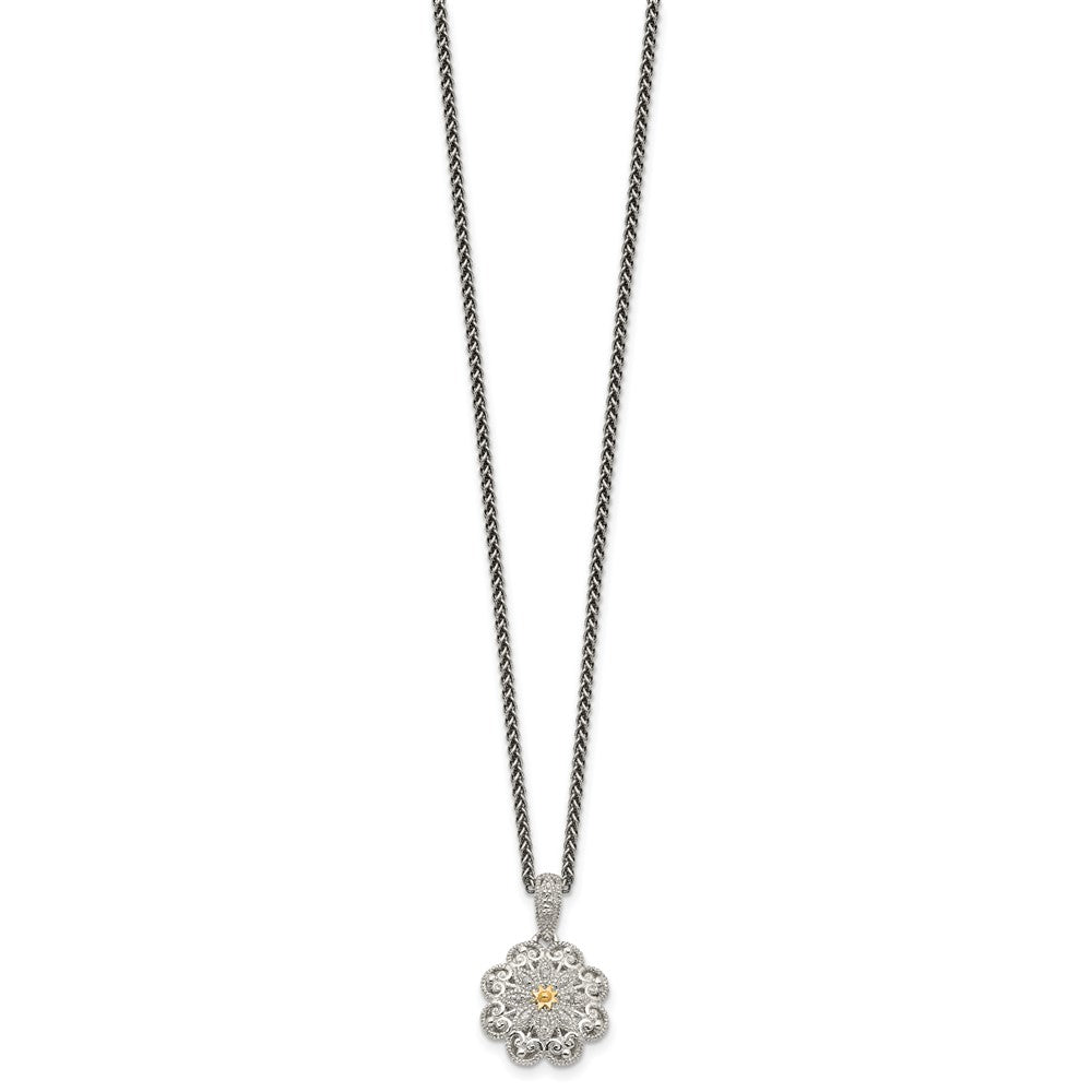 Sterling Silver Antiqued w/14k Diamond Vintage Necklace
