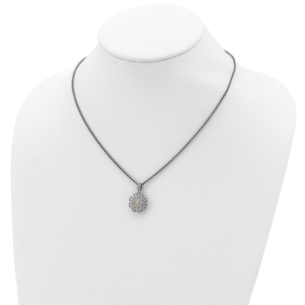 Sterling Silver Antiqued w/14k Diamond Vintage Necklace