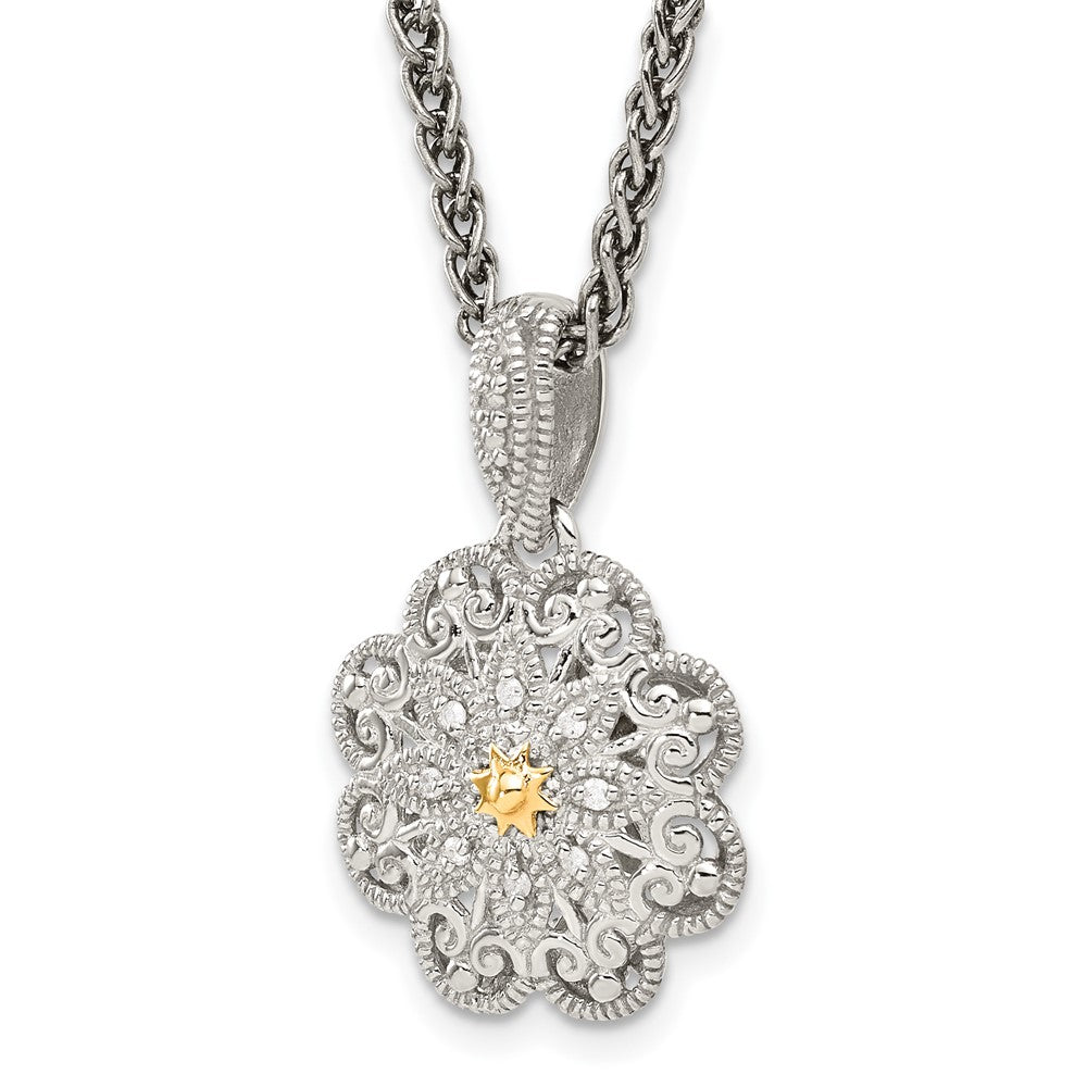 Sterling Silver Antiqued w/14k Diamond Vintage Necklace