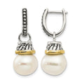 Sterling Silver Antiqued w/14k 10mm FW Cultured Pearl Dangle Earrings