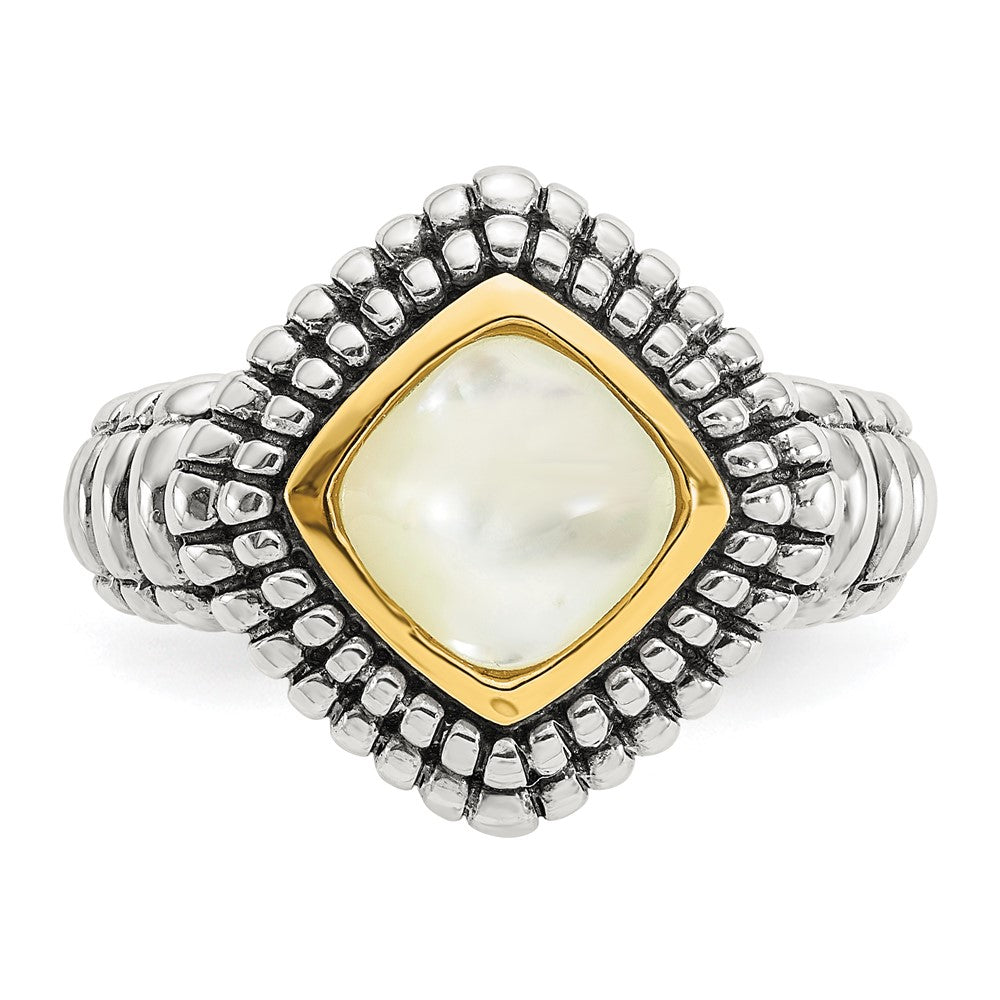 Sterling Silver Antiqued w/14k Mother of Pearl Ring