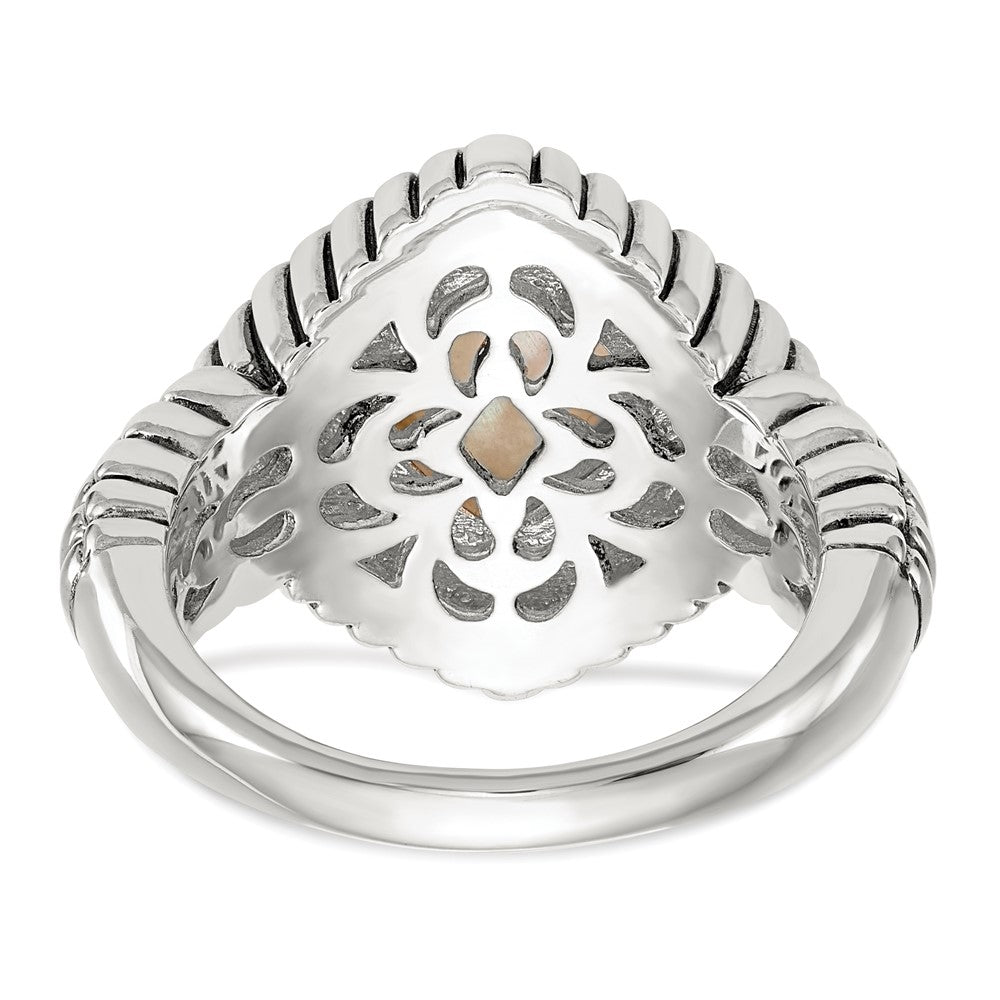 Sterling Silver Antiqued w/14k Mother of Pearl Ring