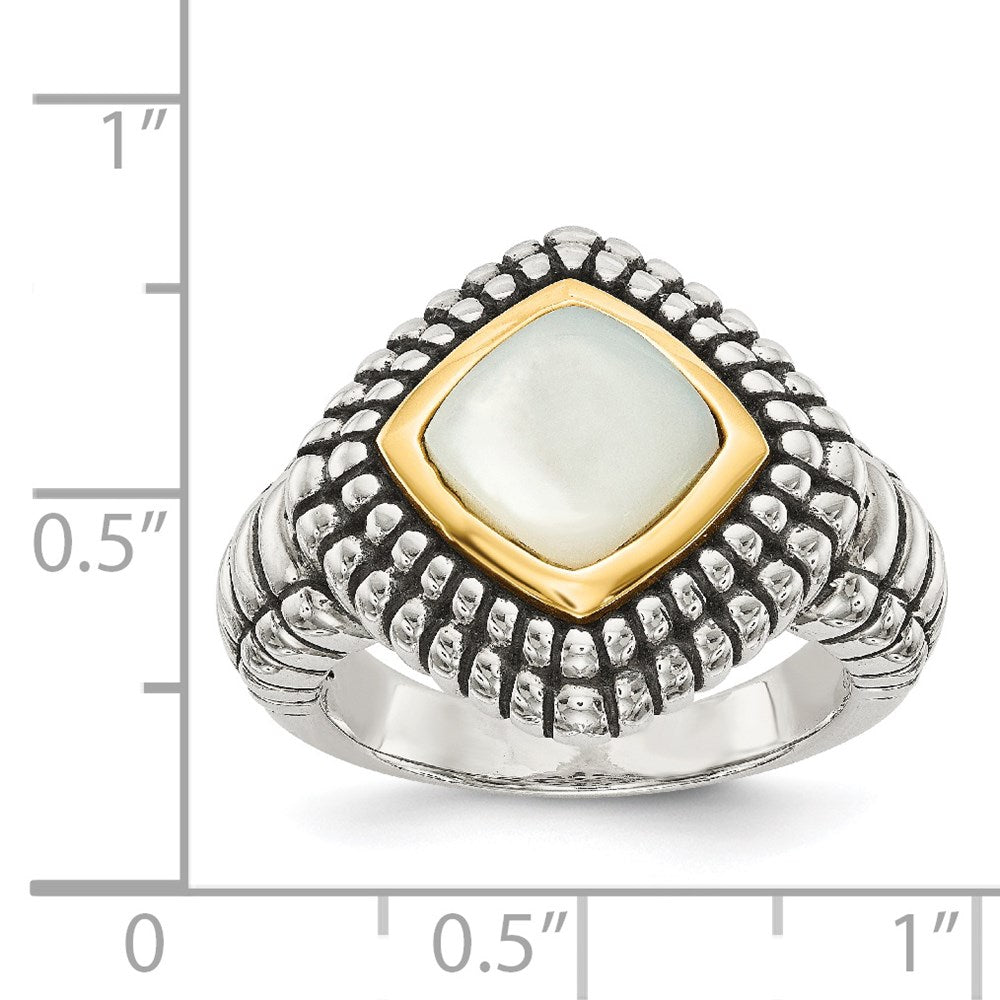 Sterling Silver Antiqued w/14k Mother of Pearl Ring