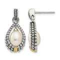 Sterling Silver Antiqued w/14k 7x5mm FW Cultured Pearl Drop Earrings