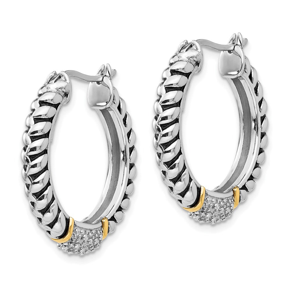 Sterling Silver Antiqued w/14k Diamond Hoop Earrings