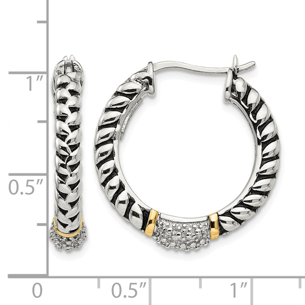 Sterling Silver Antiqued w/14k Diamond Hoop Earrings