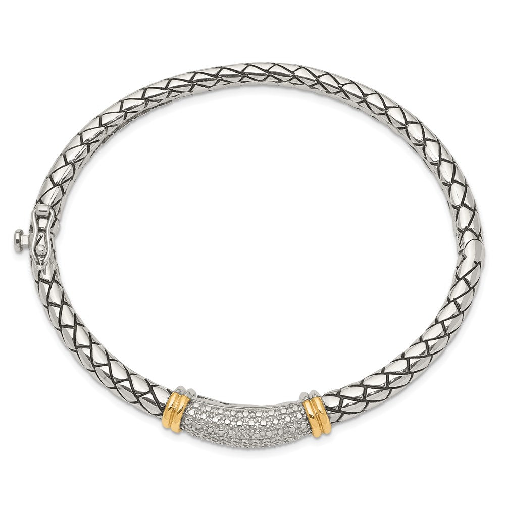 Sterling Silver Antiqued w/14k Diamond Bangle Bracelet