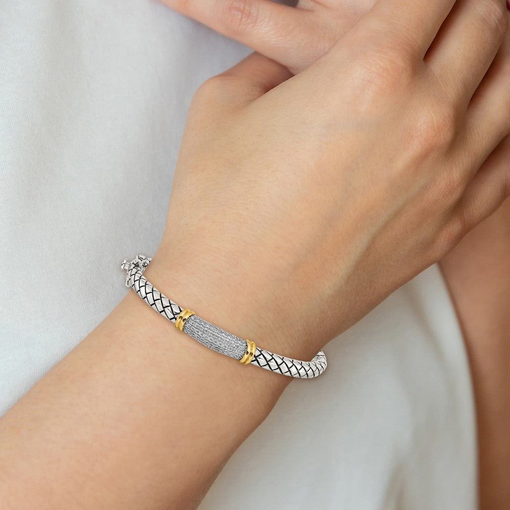 Sterling Silver Antiqued w/14k Diamond Bangle Bracelet