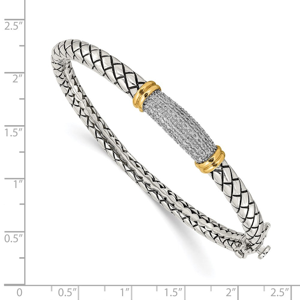 Sterling Silver Antiqued w/14k Diamond Bangle Bracelet