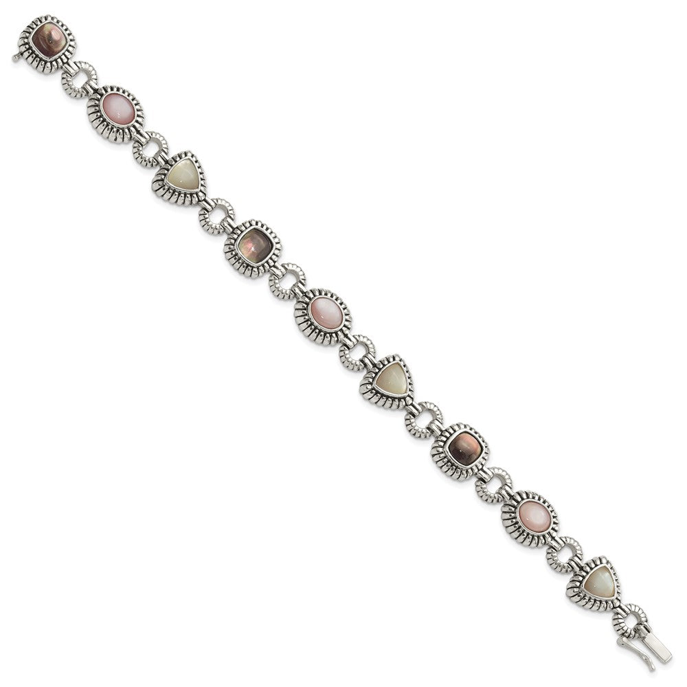 Sterling Silver Antiqued Pink/Black/White Mother of Pearl 7.75in Bracelet